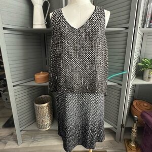 Black and White Geometric Dress With Chiffon Overlay by WHBM - NWTS!
